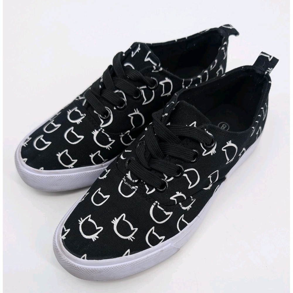 Hot Topic Black Cat Canvas Sneakers Lace Up Size 8 Mall Goth Witchy Quirky